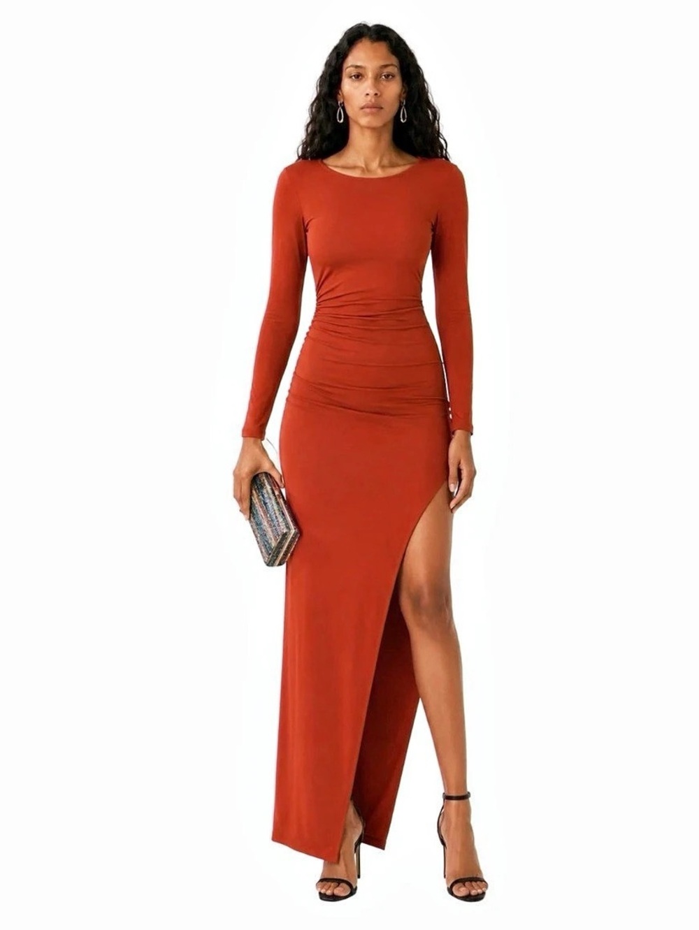 Long Sleeve Maxi Dress in Rust Burnt Orange